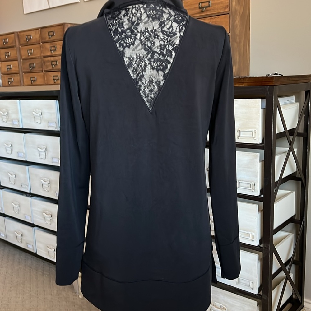 White House Black Market WHBM WKND Lace Inset Black Hoodie - Picture 7 of 10